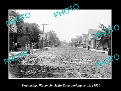 OLD LARGE HISTORIC PHOTO OF FRIENDSHIP WISCONSIN, MAIN STREET LOOKING SOUTH 1920