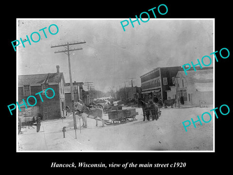 OLD LARGE HISTORIC PHOTO OF HANCOCK WISCONSIN, VIEW OF THE MAIN STRET c1920