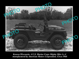 OLD LARGE HISTORIC PHOTO OF KENOSHA WISCONSIN, US ARMY MIGHT MITE JEEP c1960