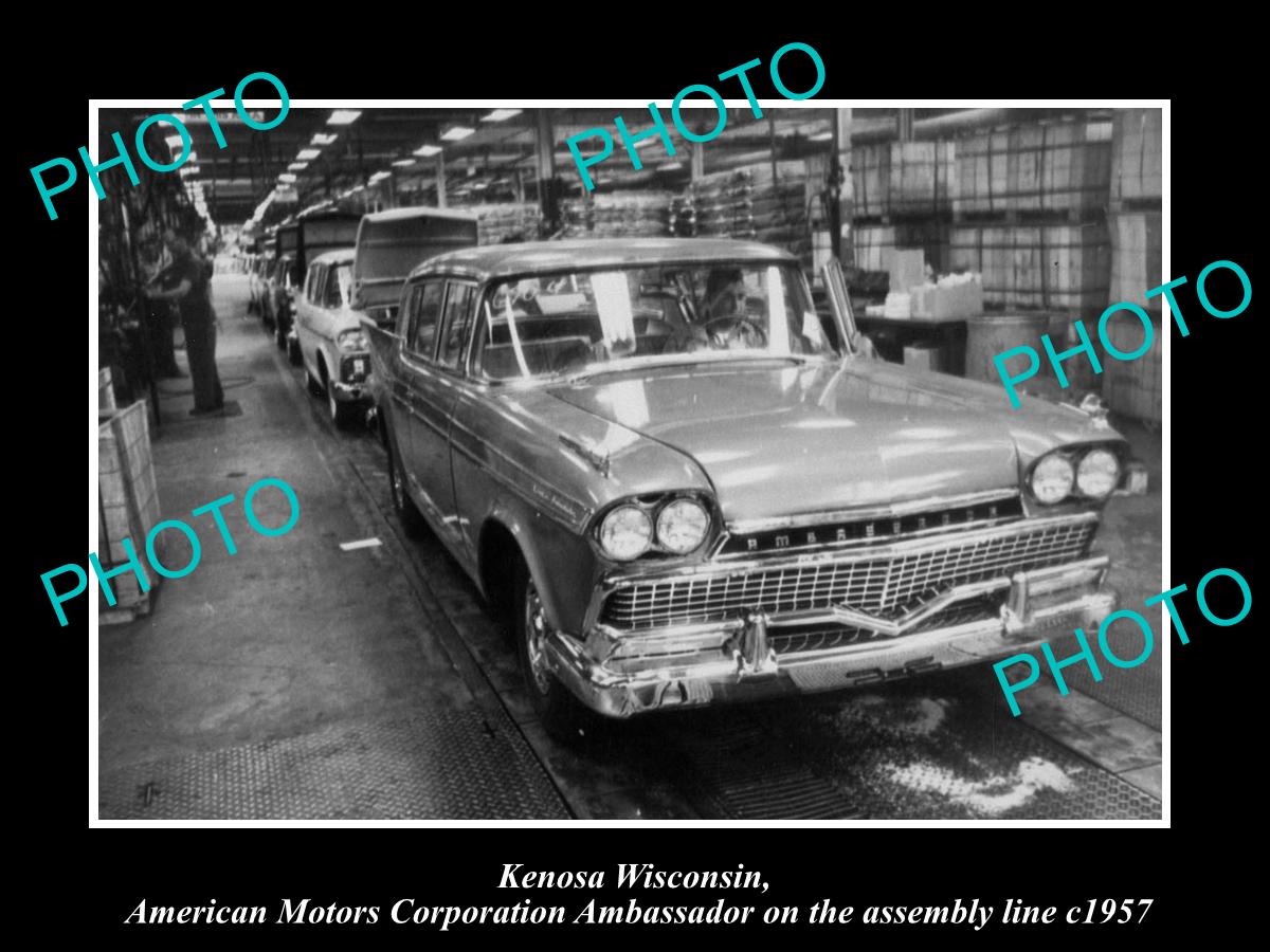 OLD LARGE HISTORIC PHOTO OF KENOSHA WISCONSIN AMC AMBASSADOR CAR ASSEMBLY 1957