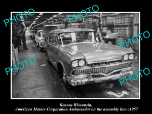 OLD LARGE HISTORIC PHOTO OF KENOSHA WISCONSIN AMC AMBASSADOR CAR ASSEMBLY 1957