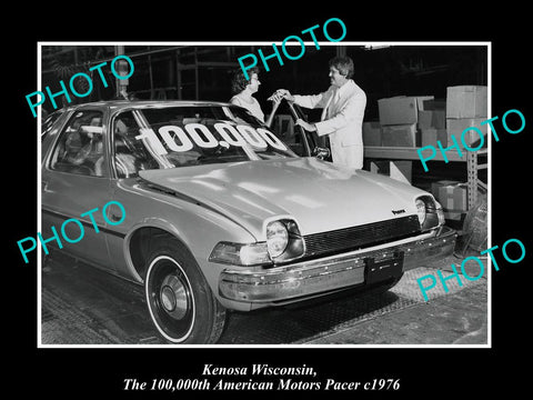 OLD LARGE HISTORIC PHOTO OF KENOSHA WISCONSIN, THE 100,000th AMC PACER CAR 1976