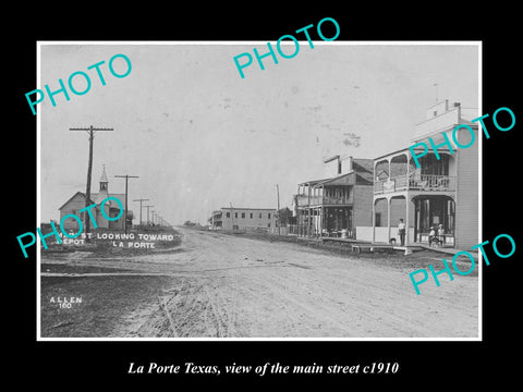 OLD LARGE HISTORIC PHOTO OF LA PORTE TEXAS, VIEW OF THE MAIN STREET c1910