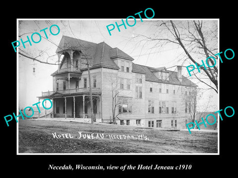 OLD LARGE HISTORIC PHOTO OF NECEDAH WISCONSIN, VIEW OF THE HOTEL JENEAU c1910