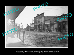 OLD LARGE HISTORIC PHOTO OF NECEDAH WISCONSIN, VIEW OF THE MAIN STREET c1910