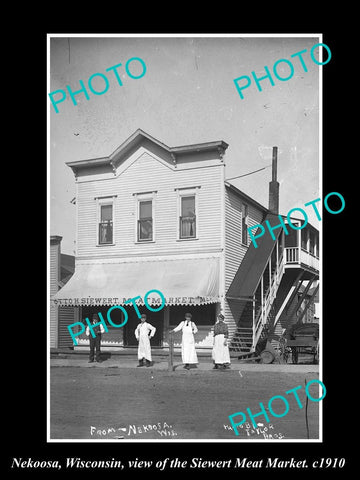 OLD LARGE HISTORIC PHOTO OF NEKOOSA WISCONSIN, VIEW OF THE MEAT MARKET c1910