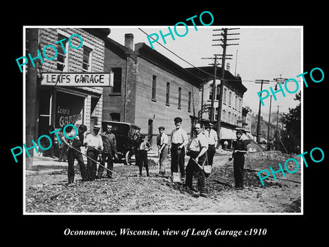 OLD LARGE HISTORIC PHOTO OF OCONOMOWOC WISCONSIN, THE LEAF CAR GARAGE c1910