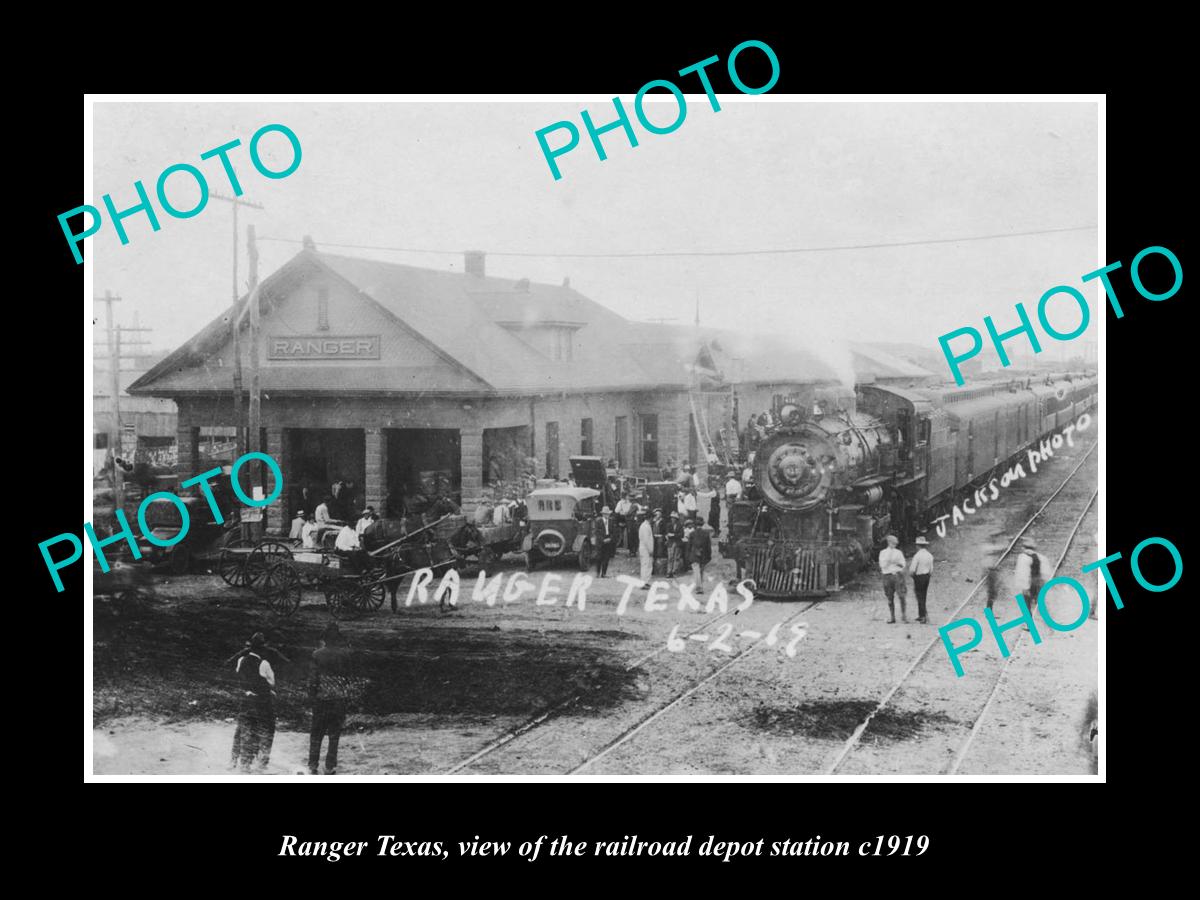 OLD LARGE HISTORIC PHOTO OF RANGER TEXAS, THE RAILROAD DEPOT STATION c1919