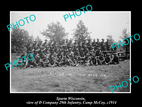 OLD LARGE HISTORIC PHOTO OF SPARTA WISCONSIN, CAMP McCOY D COMPANY GROUP 1914