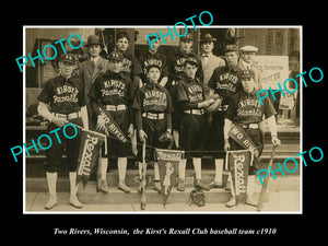 OLD HISTORIC PHOTO OF TWO RIVERS WISCONSIN, KIRST REXALL BASEBALL TEAM c1910