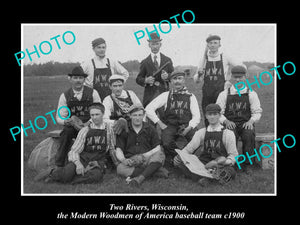 OLD HISTORIC PHOTO OF TWO RIVERS WISCONSIN, MODERN WOODMEN BASEBALL TEAM c1900