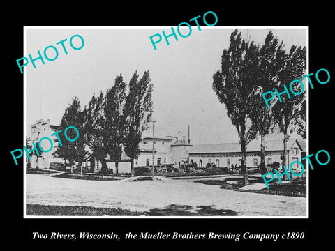 OLD LARGE HISTORIC PHOTO OF TWO RIVERS WISCONSIN, MUELLERS BREWERY FACTORY 1890