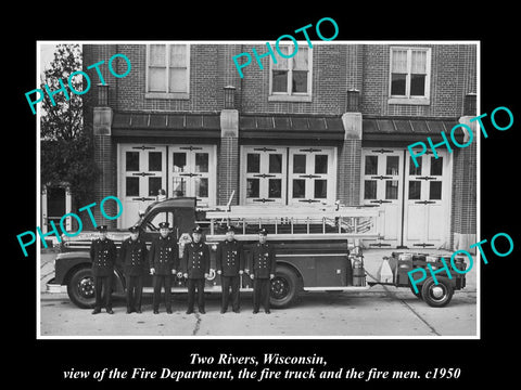 OLD LARGE HISTORIC PHOTO OF TWO RIVERS WISCONSIN, THE FIRE DEPARTMENT c1950 1