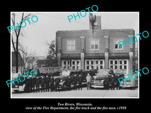 OLD LARGE HISTORIC PHOTO OF TWO RIVERS WISCONSIN, THE FIRE DEPARTMENT c1950 2