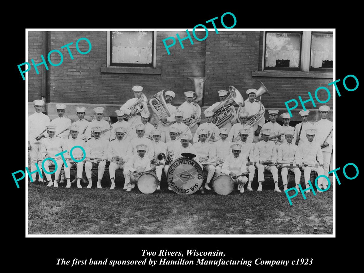 OLD LARGE HISTORIC PHOTO OF TWO RIVERS WISCONSIN, THE HAMILTON BRASS BAND c1923