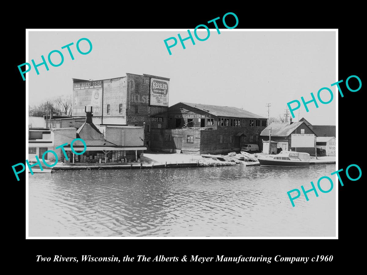 OLD LARGE HISTORIC PHOTO OF TWO RIVERS WISCONSIN, ALBERT & MEYERS FACTORY c1960