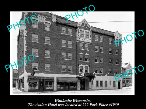 OLD LARGE HISTORIC PHOTO OF WAUKESHE WISCONSIN, VIEW OF THE AVALON HOTEL c1930