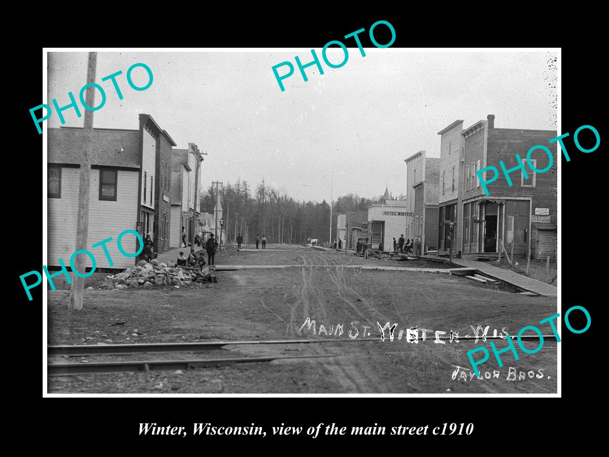 OLD LARGE HISTORIC PHOTO OF WINTER WISCONSIN, VIEW OF THE MAIN STREET c1910