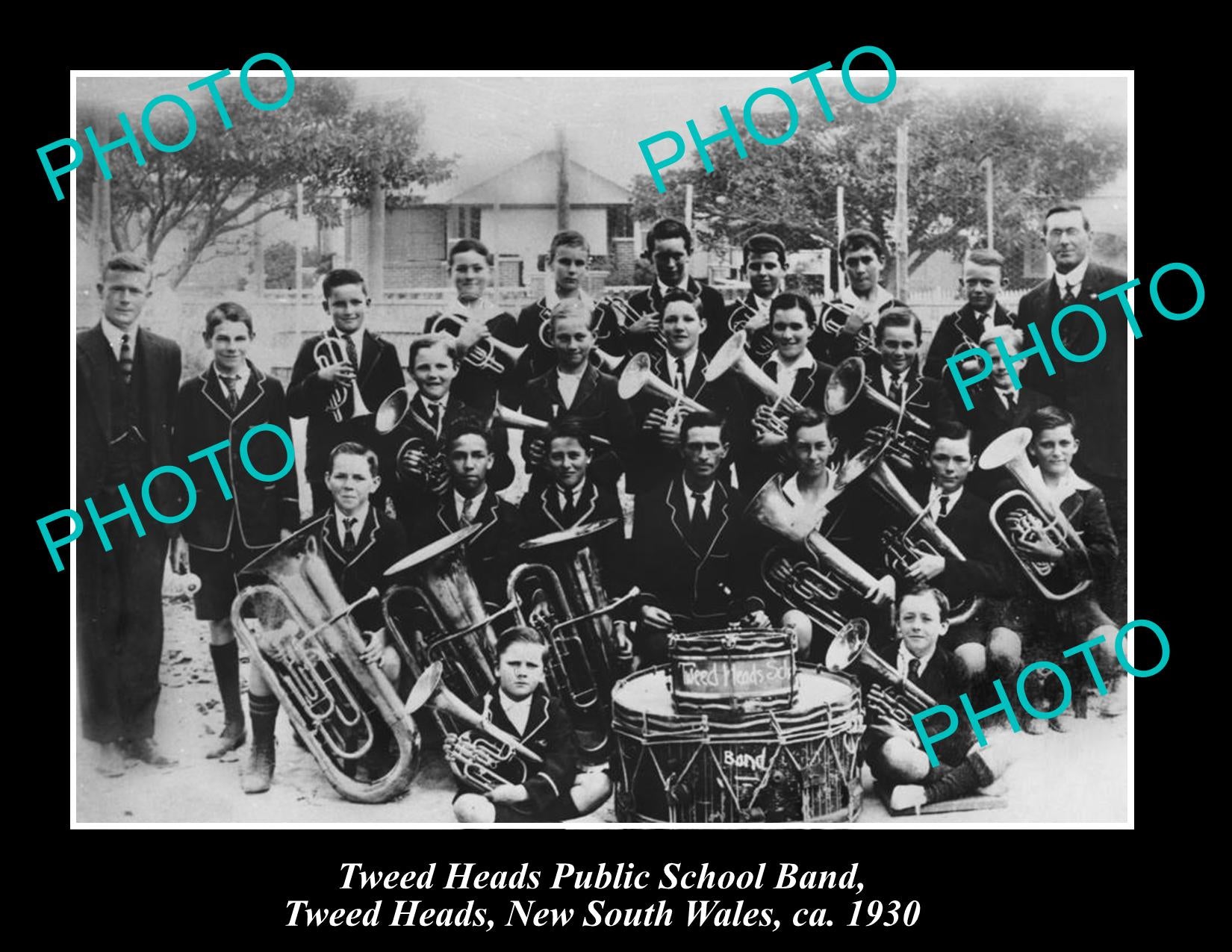 OLD LARGE HISTORIC PHOTO OF TWEED HEADS PUBLIC SCHOOL BAND c1930 NSW
