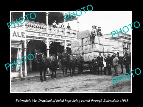 OLD LARGE HISTORIC PHOTO OF BAIRNSDALE VICTORIA, WAGON OF HOPS BEING CARTED 1935