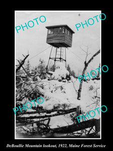 OLD LARGE HISTORIC PHOTO OF DEBOULLIE MOUNTAIN FIRE BRIGADE LOOKOUT, MAINE c1922