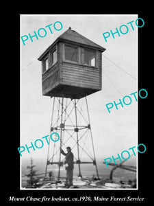 OLD LARGE HISTORIC PHOTO OF MOUNT CHASE FIRE BRIGADE LOOKOUT, MAINE c1920