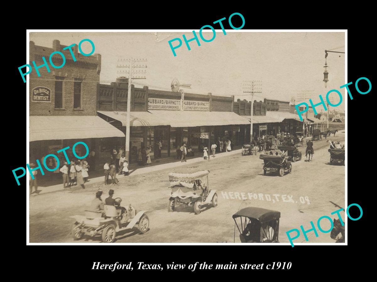 OLD LARGE HISTORIC PHOTO OF HEREFORD TEXAS, VIEW OF THE MAIN STREET c1910