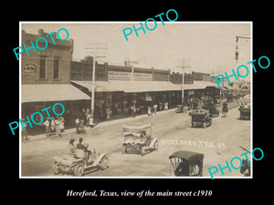 OLD LARGE HISTORIC PHOTO OF HEREFORD TEXAS, VIEW OF THE MAIN STREET c1910