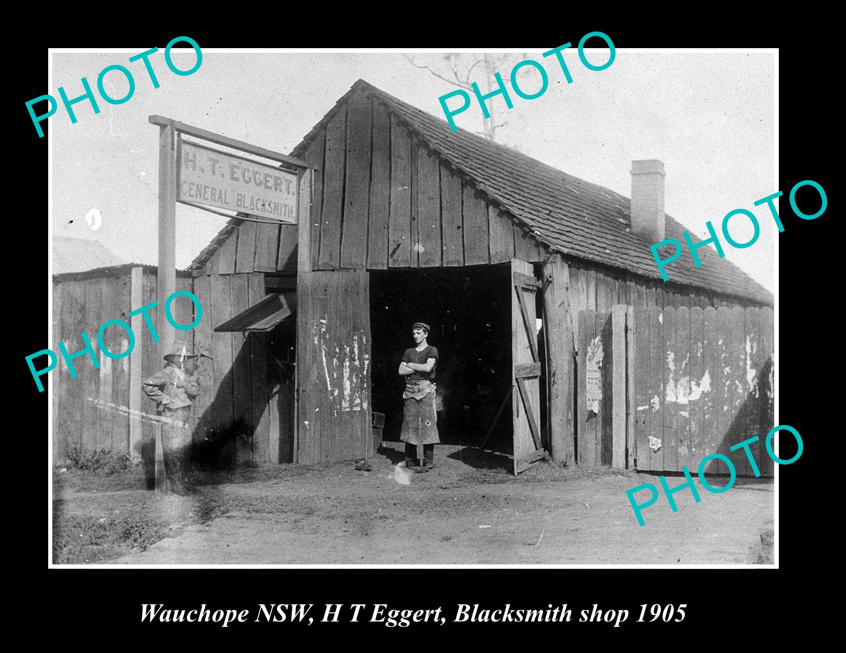 OLD LARGE HISTORIC PHOTO OF WAUCHOPE NSW, VIEW OF EGGERT BLACKSMITHS SHOP c1905