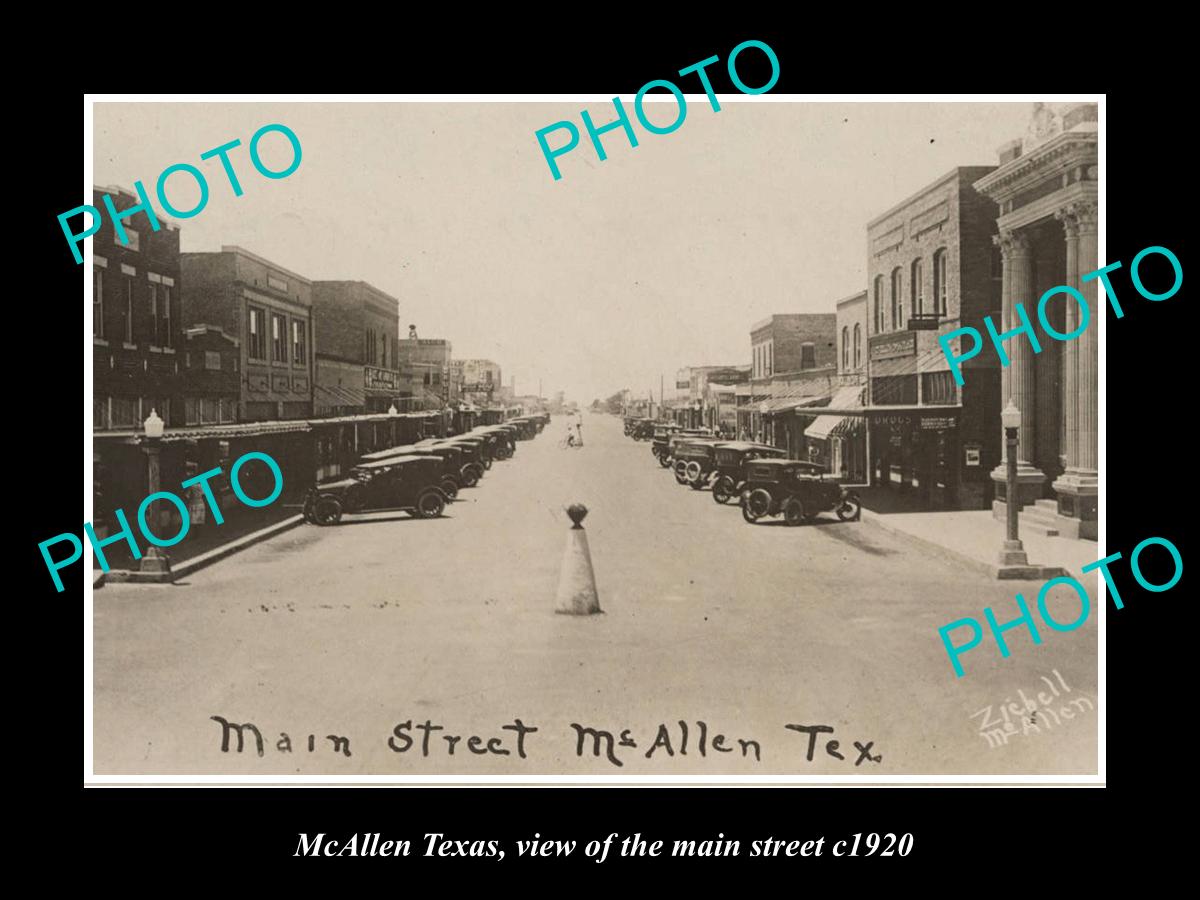 OLD LARGE HISTORIC PHOTO OF McALLEN TEXAS, VIEW OF THE MAIN STREET c1920