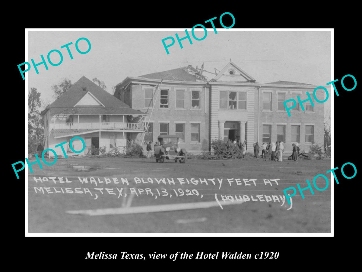 OLD LARGE HISTORIC PHOTO OF MELISSA TEXAS, THE HOTEL WALDEN AFTER A STORM c1920