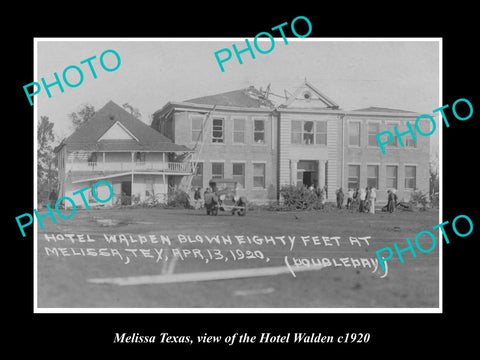 OLD LARGE HISTORIC PHOTO OF MELISSA TEXAS, THE HOTEL WALDEN AFTER A STORM c1920