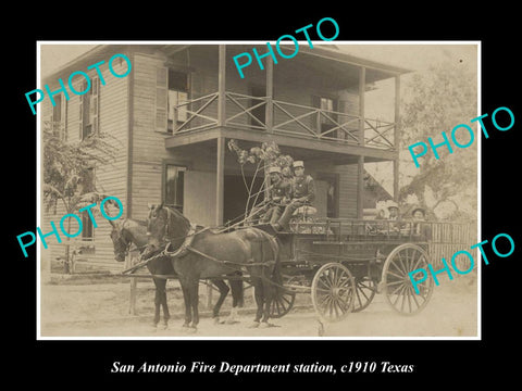 OLD LARGE HISTORIC PHOTO OF SAN ANTONIO FIRE DEPARTMENT STATION c1910 TEXAS