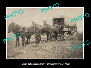 OLD LARGE HISTORIC PHOTO OF THE TEXAS CITY EMERGENCY AMBULANCE WAGON TEXAS c1913