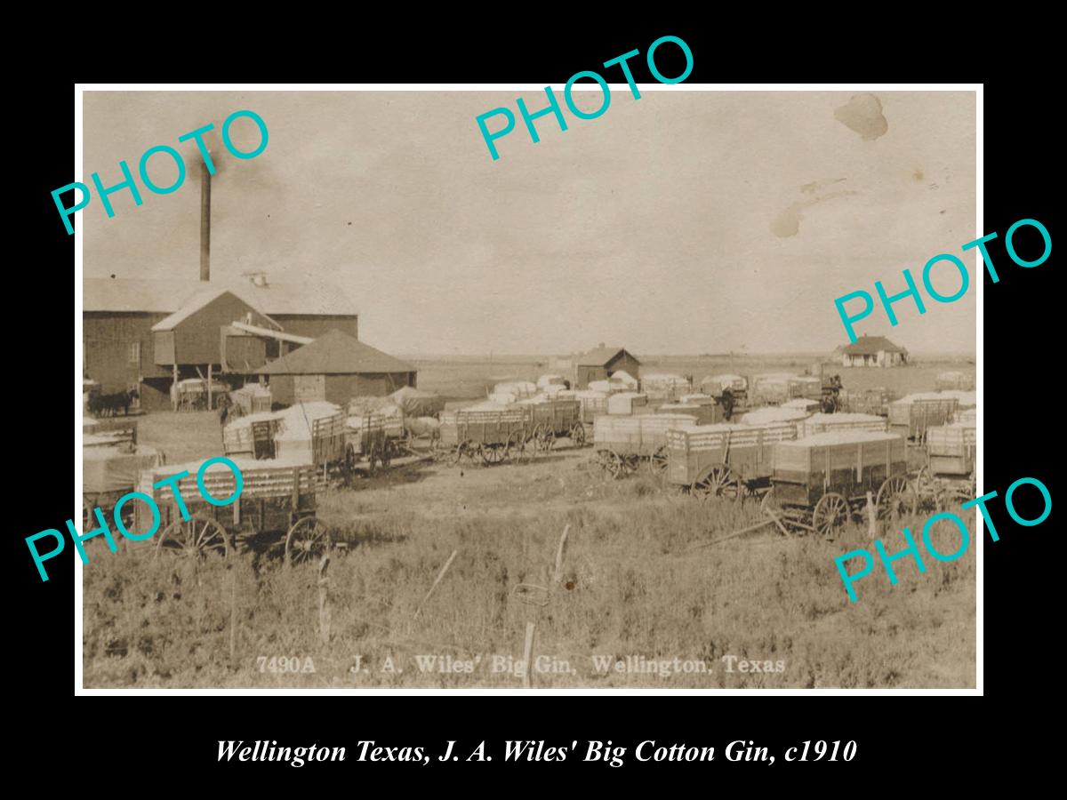 OLD LARGE HISTORIC PHOTO OF WELLINGTON TEXAS, VIEW OF WILES COTTON GIN c1910