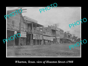 OLD LARGE HISTORIC PHOTO OF WHARTON TEXAS, VIEW OF THE HOUSTON STREET c1908