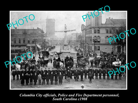 OLD LARGE HISTORIC PHOTO OF COLUMBIA SOUTH CAROLINA, POLICE & FIRE BRIGADE c1908