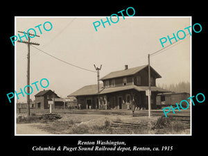 OLD LARGE HISTORIC PHOTO OF RENTON WASHINGTON, THE RAILROAD DEPOT STATION 1915