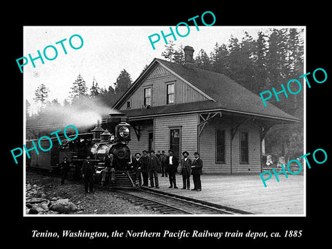 OLD LARGE HISTORIC PHOTO OF TENINO WASHINGTON, THE RAILROAD DEPOT STATION 1885