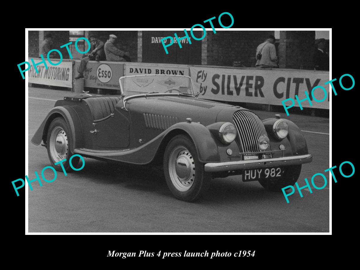 OLD LARGE HISTORIC PHOTO OF MORGAN PLUS 4 CAR LAUNCH PRESS PHOTO c1954 2