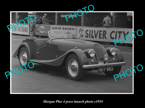 OLD LARGE HISTORIC PHOTO OF MORGAN PLUS 4 CAR LAUNCH PRESS PHOTO c1954 2