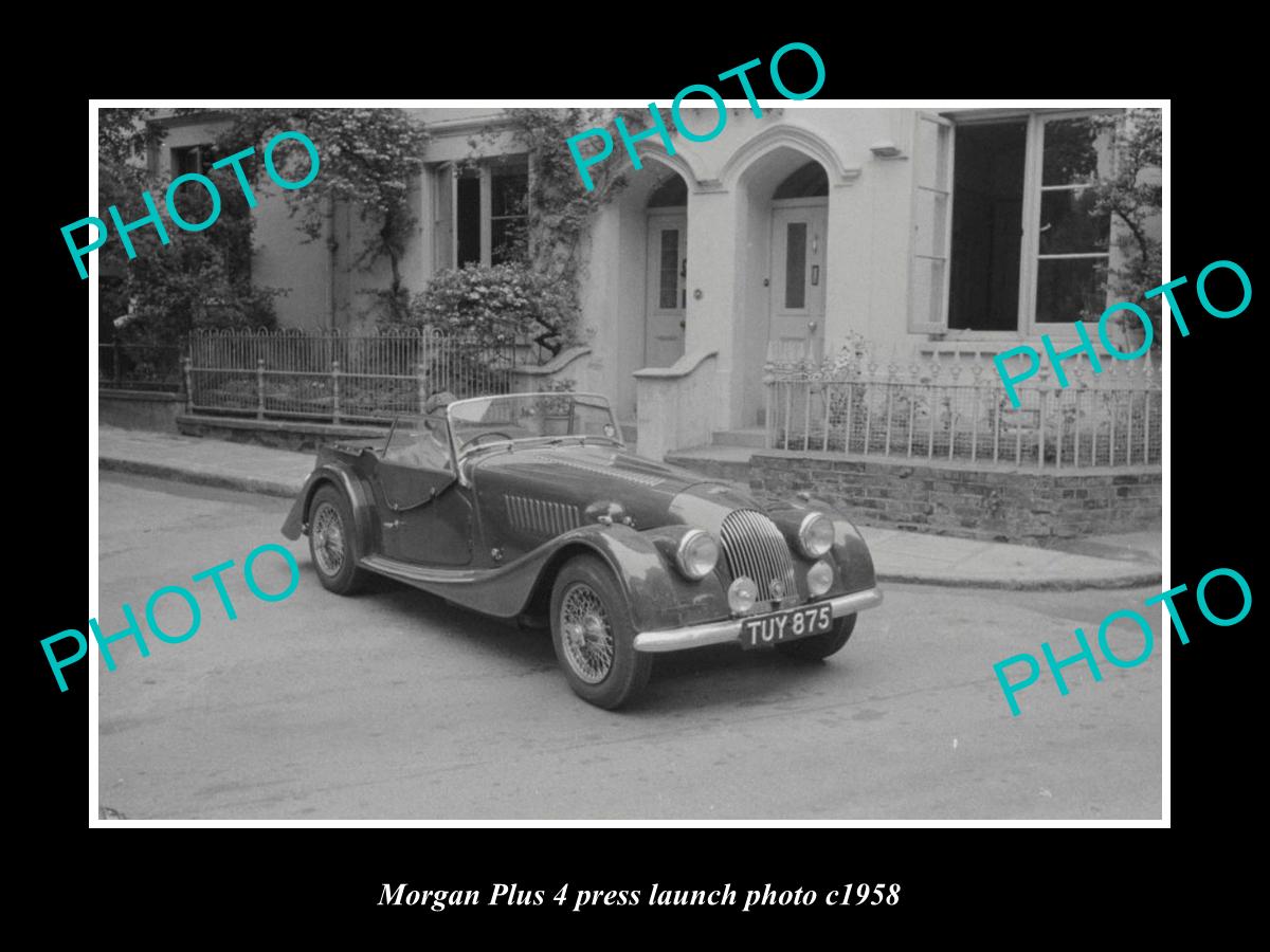 OLD LARGE HISTORIC PHOTO OF MORGAN PLUS 4 CAR LAUNCH PRESS PHOTO c1958 1