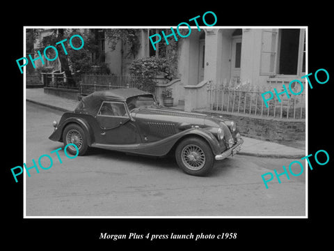 OLD LARGE HISTORIC PHOTO OF MORGAN PLUS 4 CAR LAUNCH PRESS PHOTO c1958 2