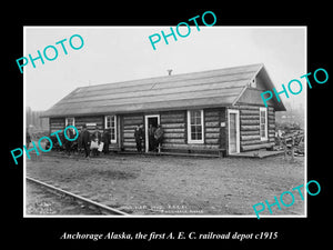 OLD LARGE HISTORIC PHOTO OF ANCHORAGE ALASKA, 1st A.E.C RAILROAD DEPOT c1915