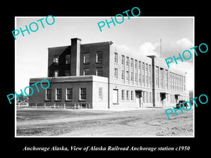 OLD LARGE HISTORIC PHOTO OF ANCHORAGE ALASKA, THE RAILROAD DEPOT STATION c1950