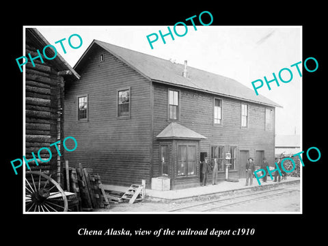 OLD LARGE HISTORIC PHOTO OF CHENA ALASKA, VIEW RAILROAD DEPOT STATION c1910