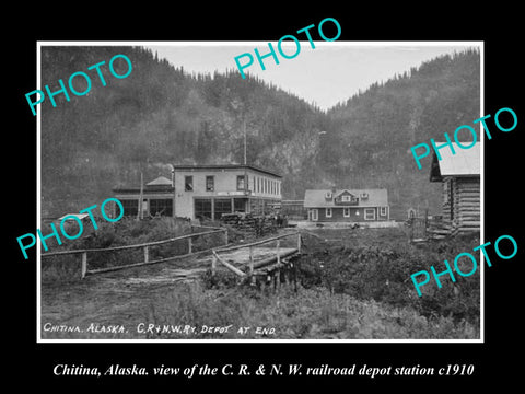 OLD LARGE HISTORIC PHOTO OF CHITINA ALASKA, VIEW RAILROAD DEPOT STATION c1910 1