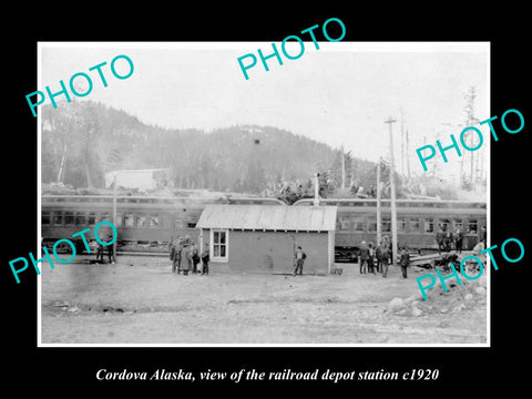 OLD LARGE HISTORIC PHOTO OF CORDOVA ALASKA, VIEW RAILROAD DEPOT STATION c1920