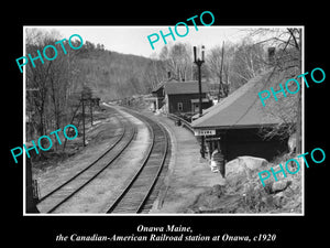 OLD LARGE HISTORIC PHOTO OF ONAWA MAINE, VIEW OF THE RAILROAD STATION c1920