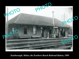 OLD HISTORIC PHOTO OF SCARBOROUGH MAINE, SCARBORO BEACH RAILROAD STATION c1909